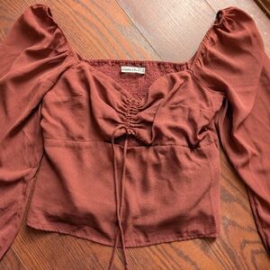 Abercrombie‎ Fitch Blouse M Cottagecore Milkmaid Rust Smock Puff Babydoll Brown
